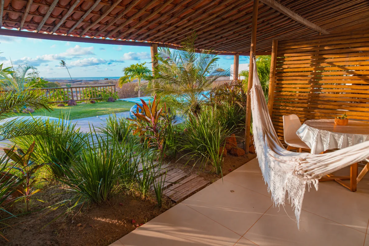 Veranda with hammock and garden